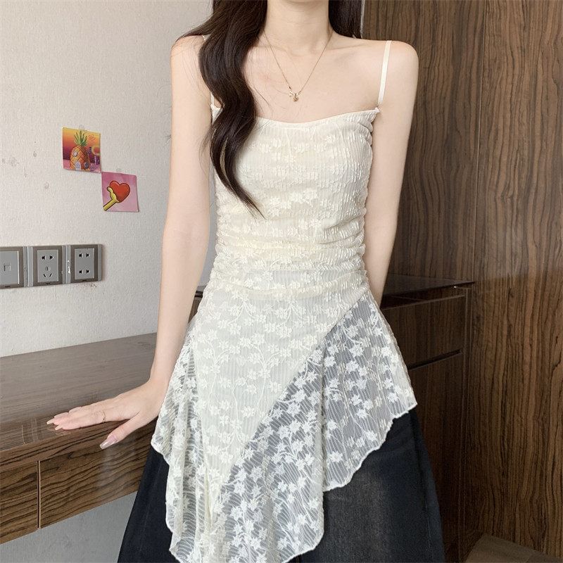 Floral Side-Slit Lace Camisole Top
