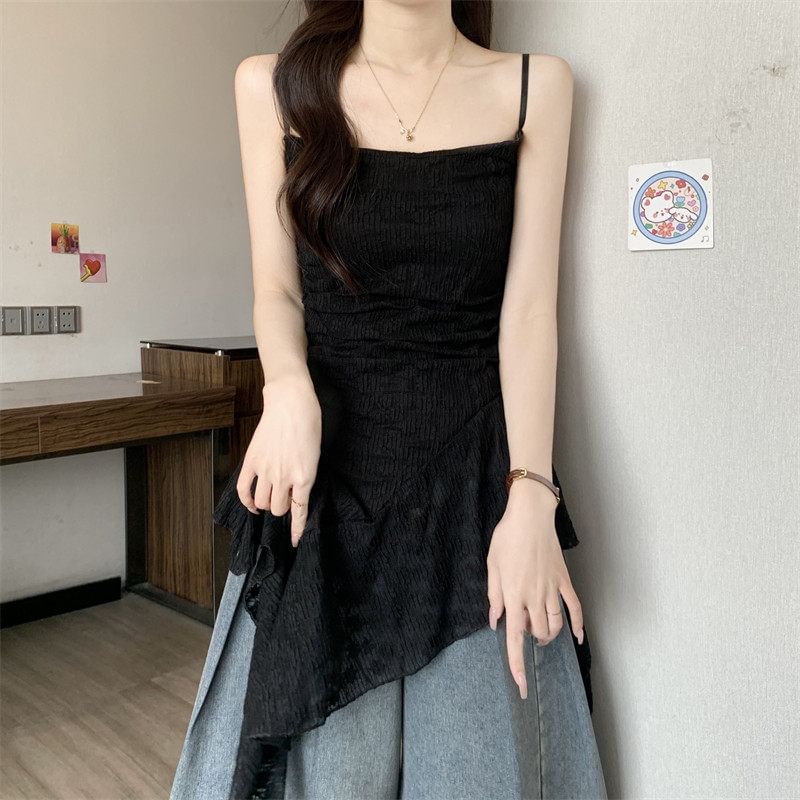 Floral Side-Slit Lace Camisole Top