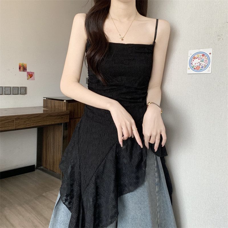 Floral Side-Slit Lace Camisole Top