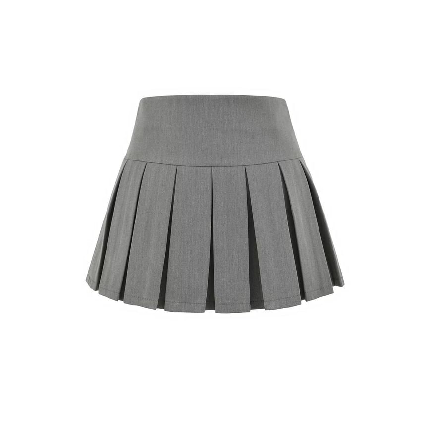 High Waist Plain Asymmetrical Pleated Mini A-Line Skirt