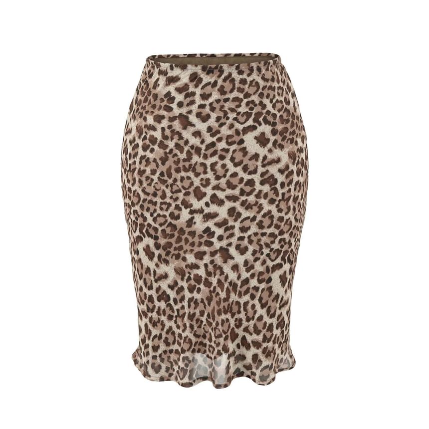 High Waist Leopard Print Mesh Mermaid Skirt (Various Designs)