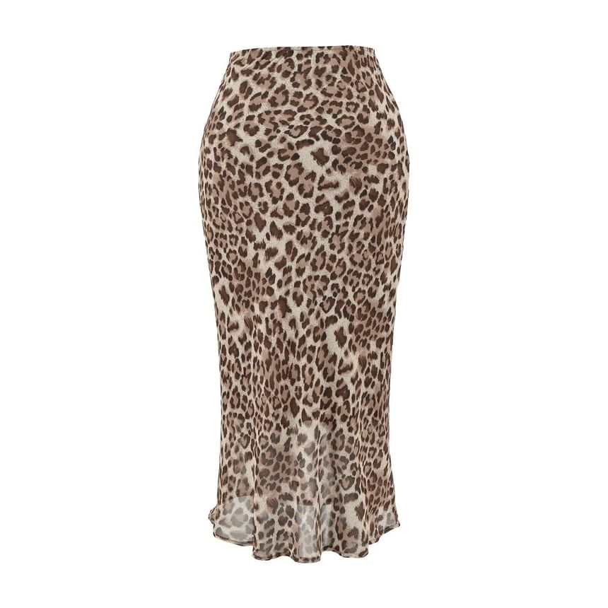 High Waist Leopard Print Mesh Mermaid Skirt (Various Designs)