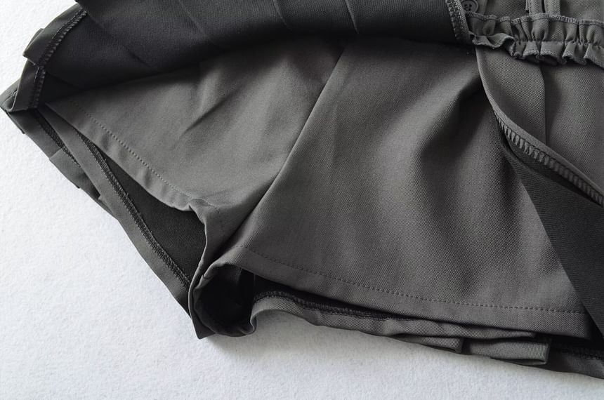 Mid Rise Plain Ruffle Trim Mini Pleated Skirt