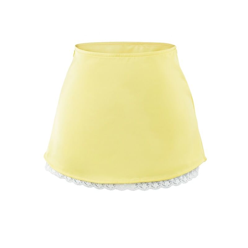 High Waist Lace Trim Satin Mini A-Line Skirt