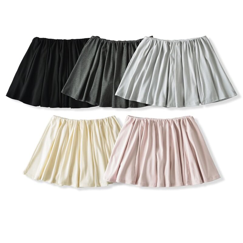 Elastic Waist Plain Mini A-Line Skirt