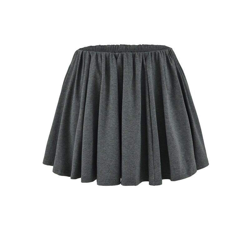 Elastic Waist Plain Mini A-Line Skirt