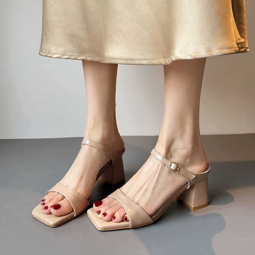 Block Heel Square Toe Slide Sandals