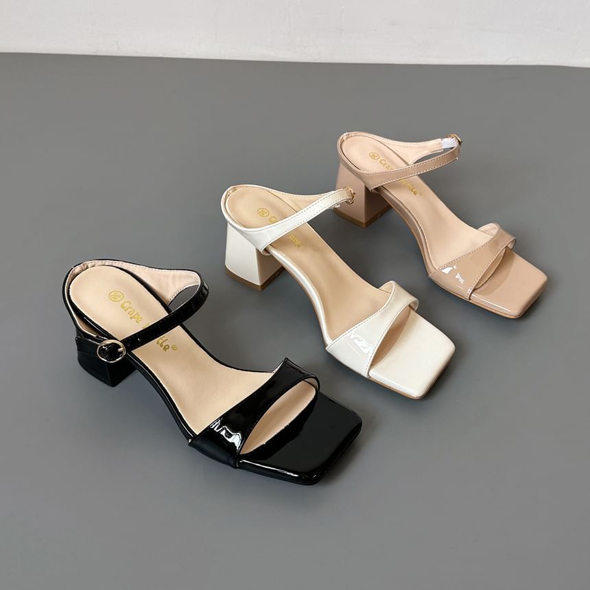 Block Heel Square Toe Slide Sandals