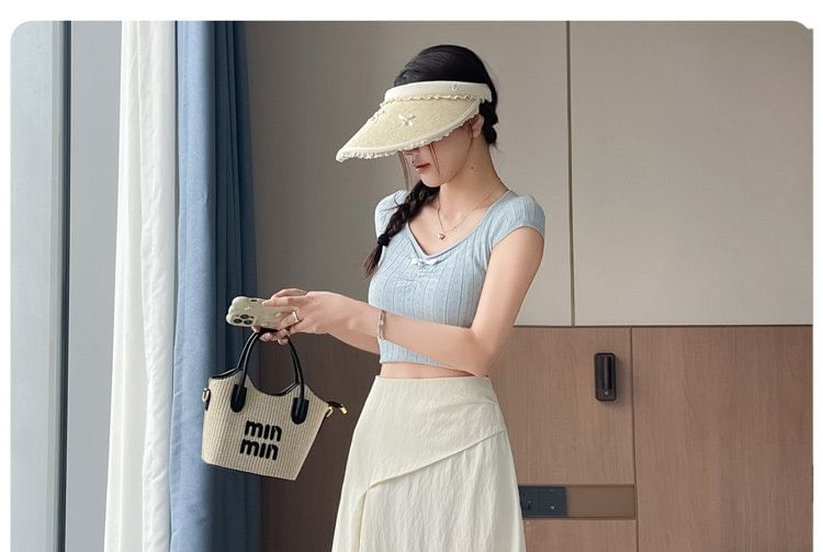 High Waist Plain Slit Midi A-Line Skirt