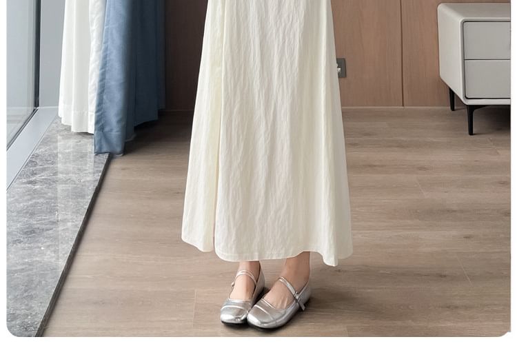 High Waist Plain Slit Midi A-Line Skirt