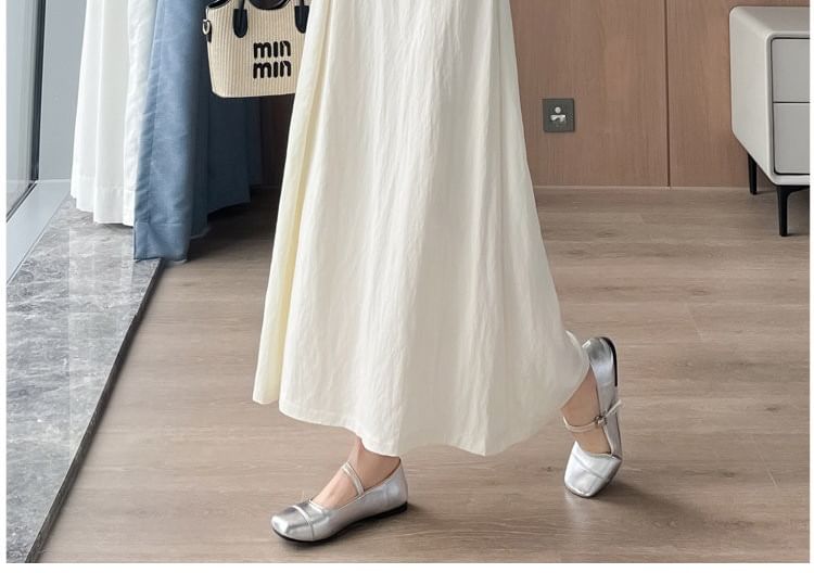 High Waist Plain Slit Midi A-Line Skirt