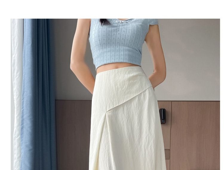 High Waist Plain Slit Midi A-Line Skirt