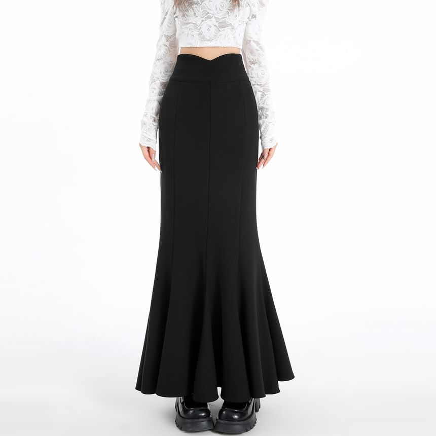 High Waist Plain Maxi Mermaid Skirt