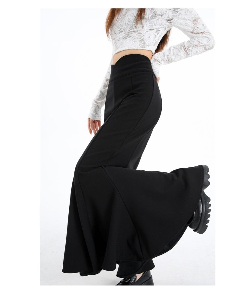 High Waist Plain Maxi Mermaid Skirt
