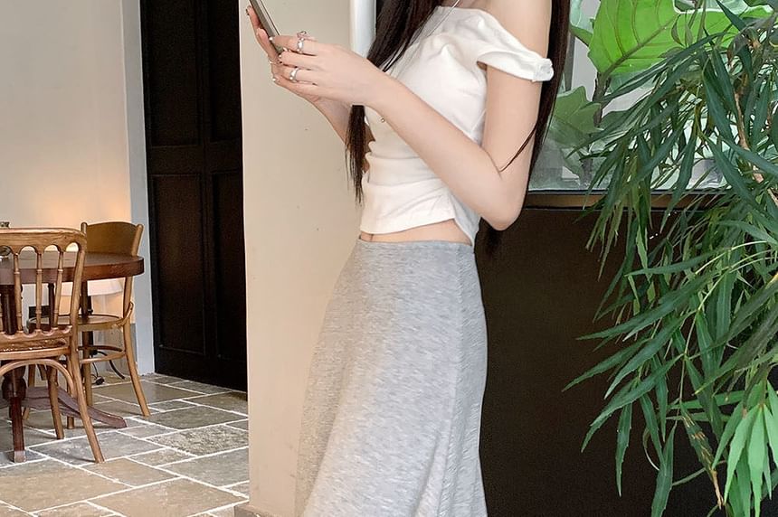 High Waist Plain Maxi A-Line Skirt