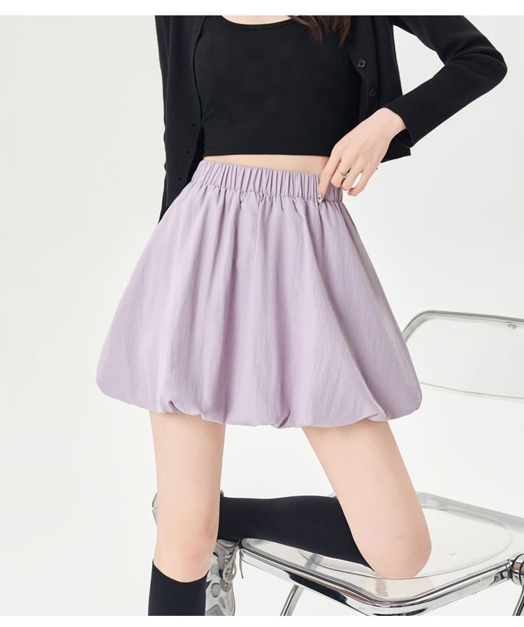 High Waist Plain Mini Balloon Skirt