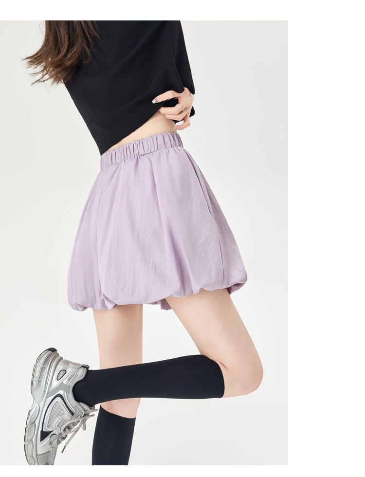 High Waist Plain Mini Balloon Skirt