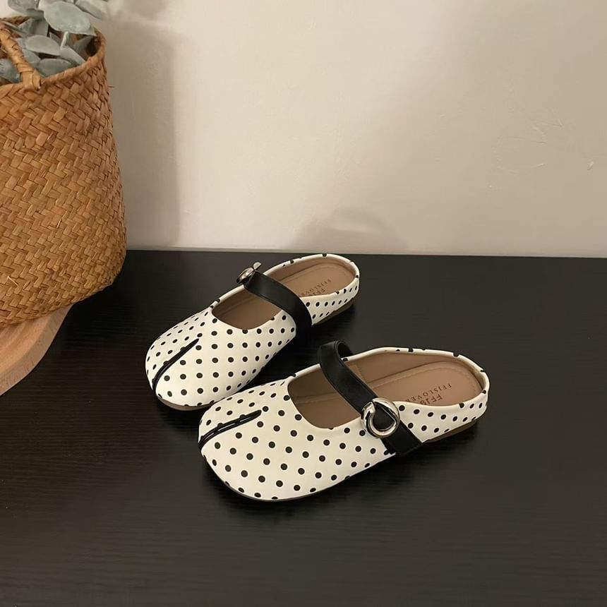 Split Toe Polka Dot Faux Leather Mary Jane Mules