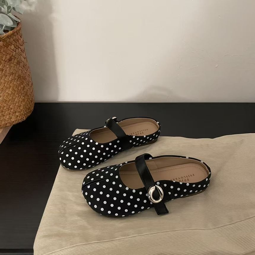 Split Toe Polka Dot Faux Leather Mary Jane Mules