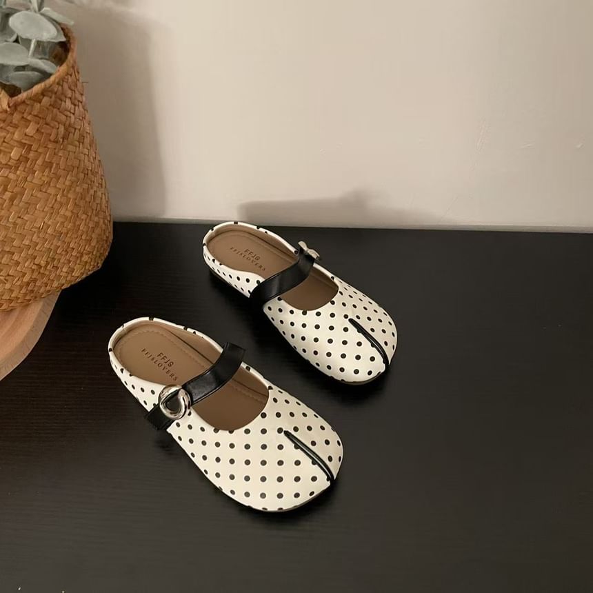 Split Toe Polka Dot Faux Leather Mary Jane Mules