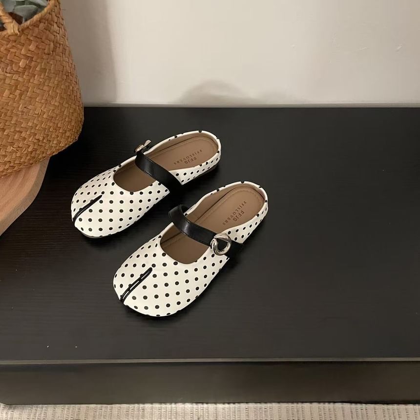 Split Toe Polka Dot Faux Leather Mary Jane Mules