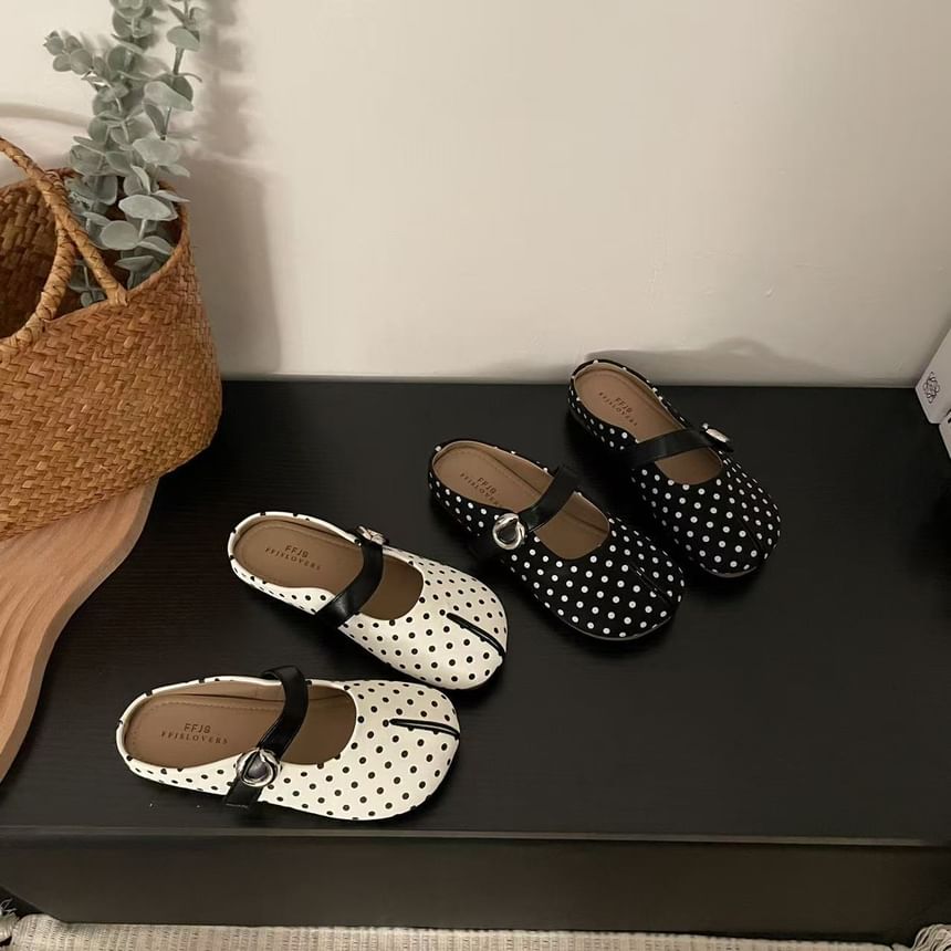 Split Toe Polka Dot Faux Leather Mary Jane Mules