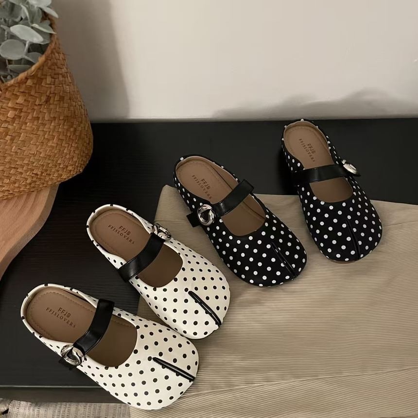Split Toe Polka Dot Faux Leather Mary Jane Mules
