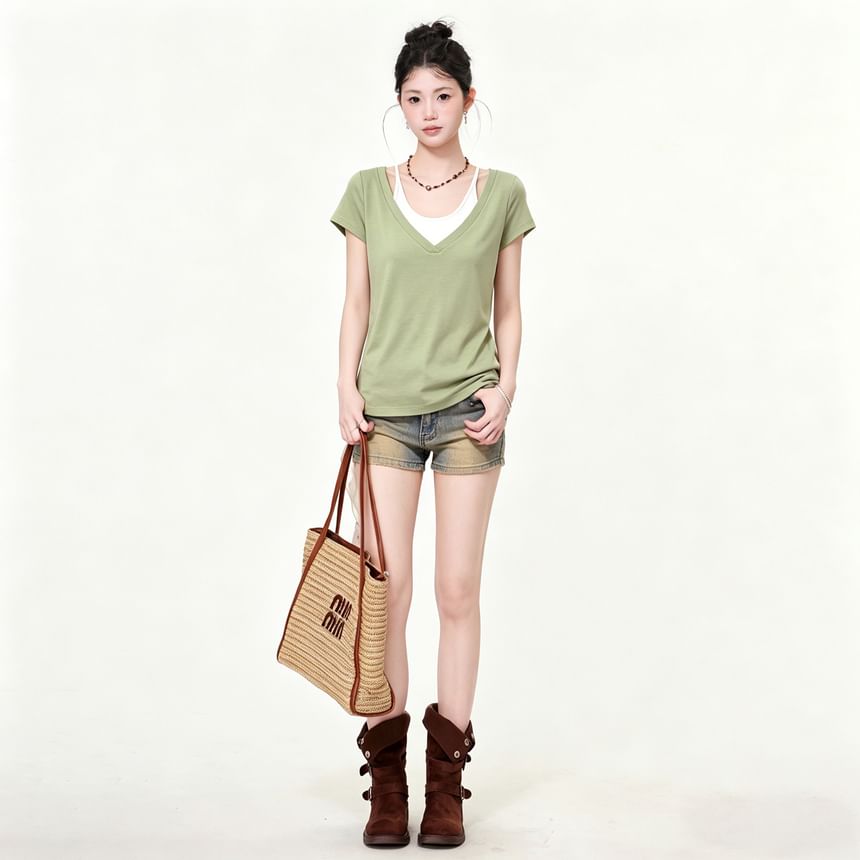 V-Neck Tee and Halter Cami Set