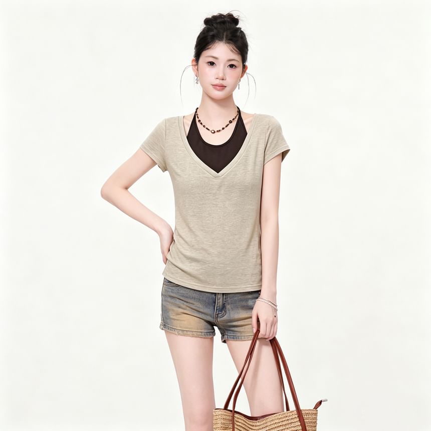 V-Neck Tee and Halter Cami Set