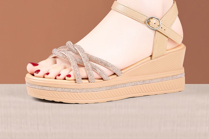Wedge Heel Glitter Strap Sandals