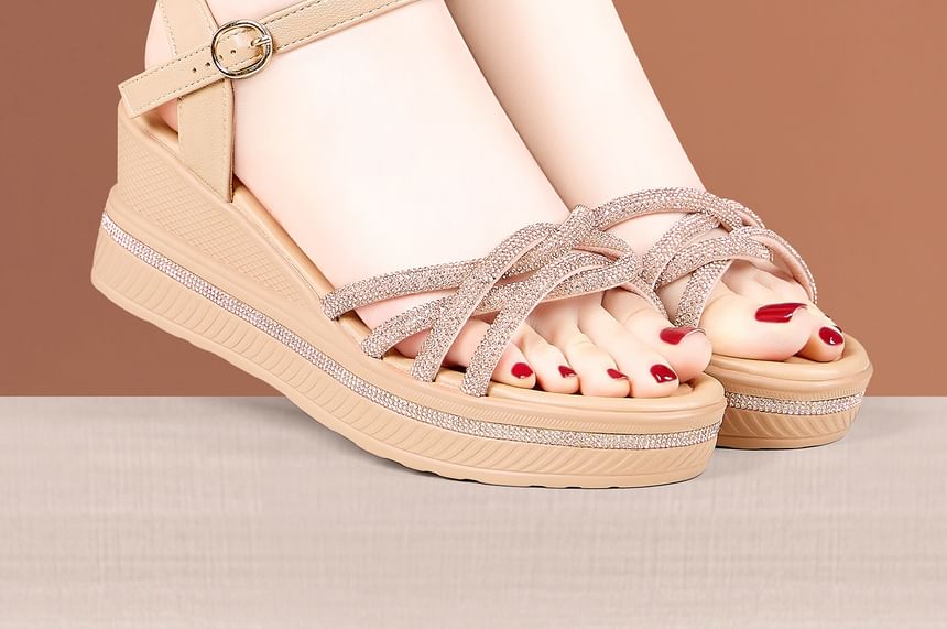 Wedge Heel Glitter Strap Sandals
