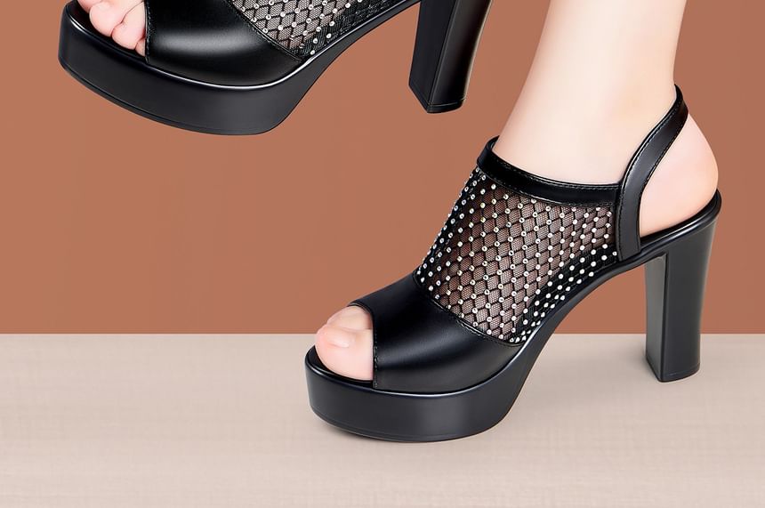 Block Heel Peep Toe Glitter Sandals
