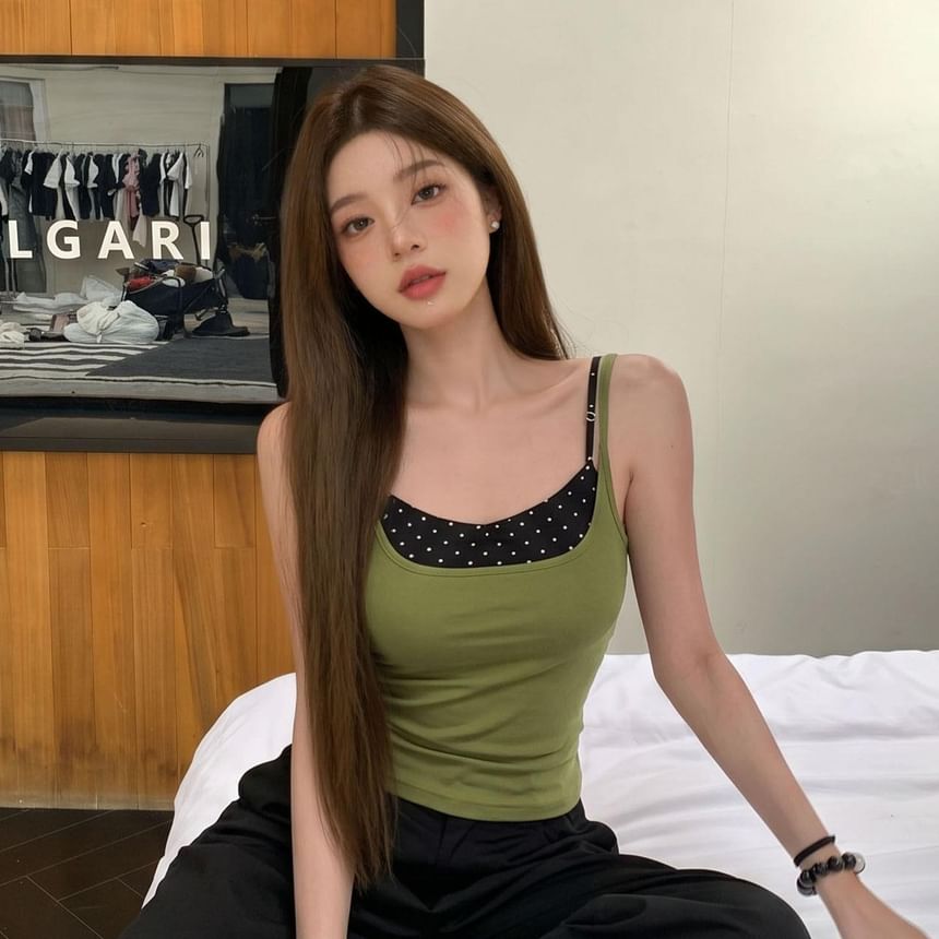 Spaghetti Strap Square Neck Dotted Panel Camisole Top