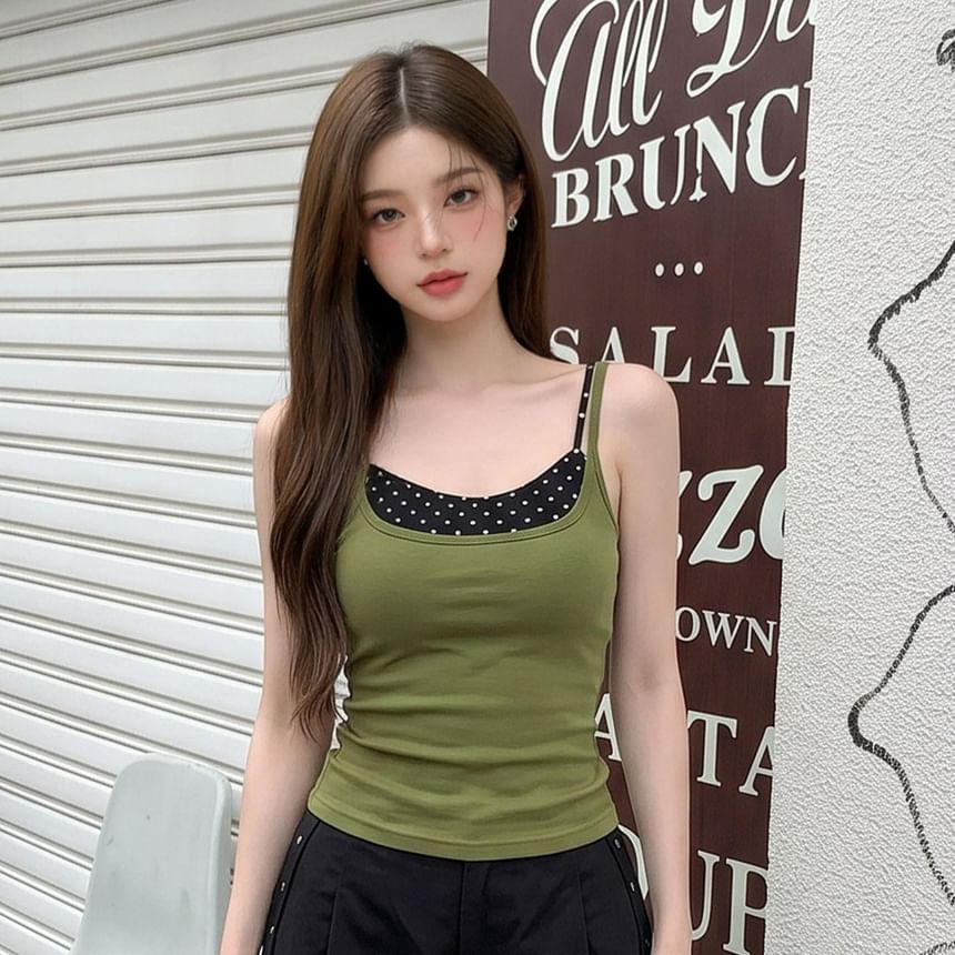 Spaghetti Strap Square Neck Dotted Panel Camisole Top