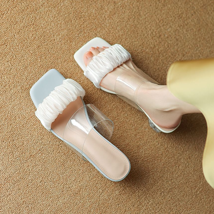Chunky Heel Square Toe Ruched Strap Sandals