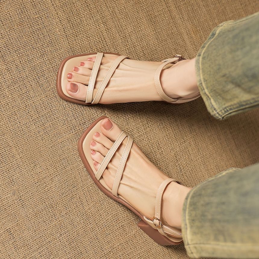Chunky Heel Square Toe Faux Leather Sandals
