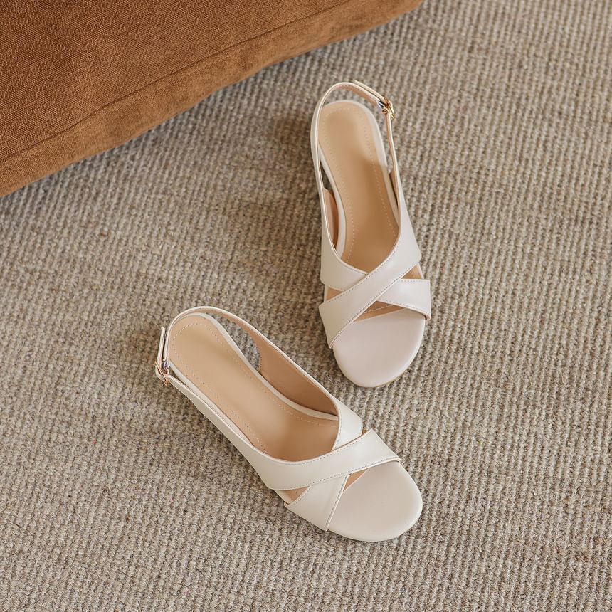 Low Heel Plain Faux Leather Slingback Sandals