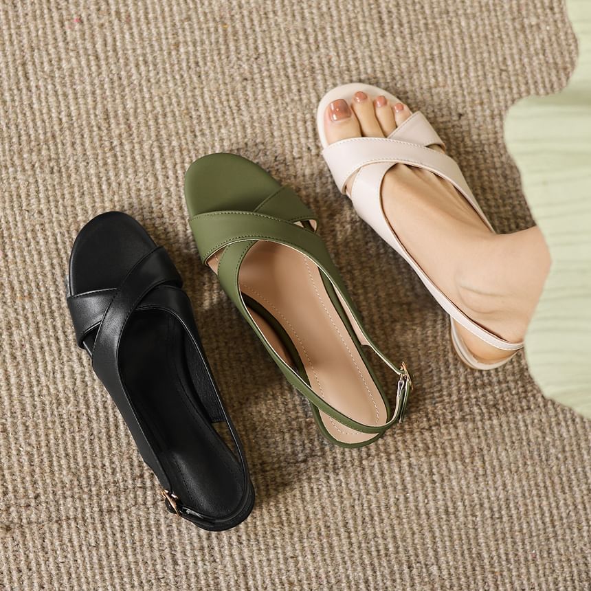 Low Heel Plain Faux Leather Slingback Sandals