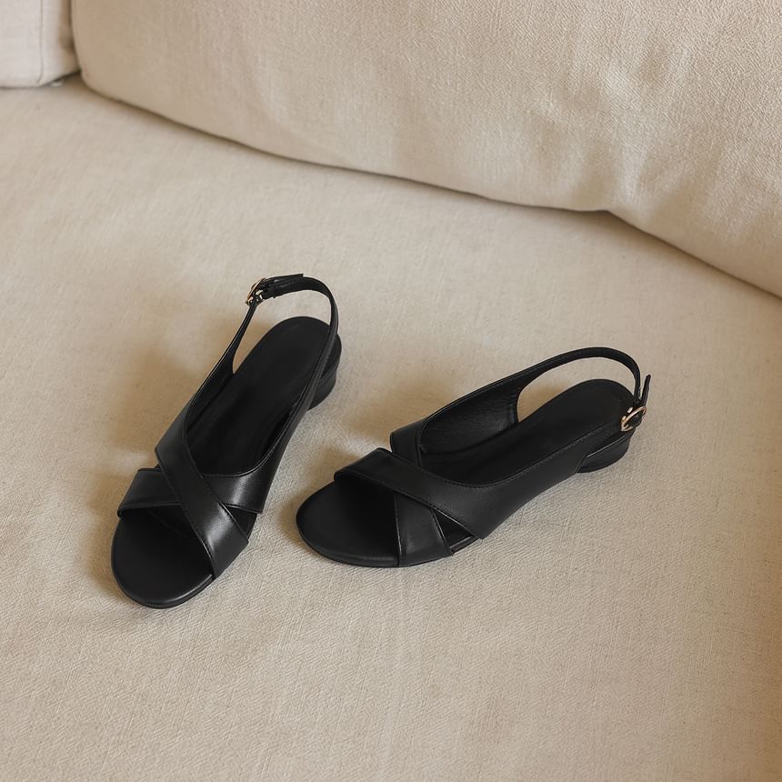 Low Heel Plain Faux Leather Slingback Sandals