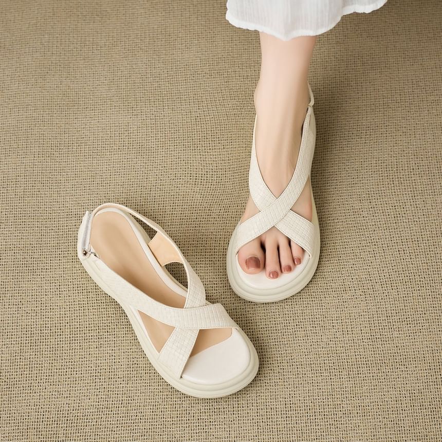 Platform Plain Faux Leather Slingback Sandals