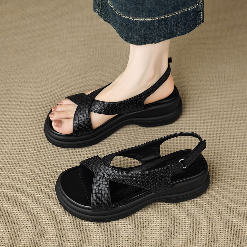 Platform Plain Faux Leather Slingback Sandals