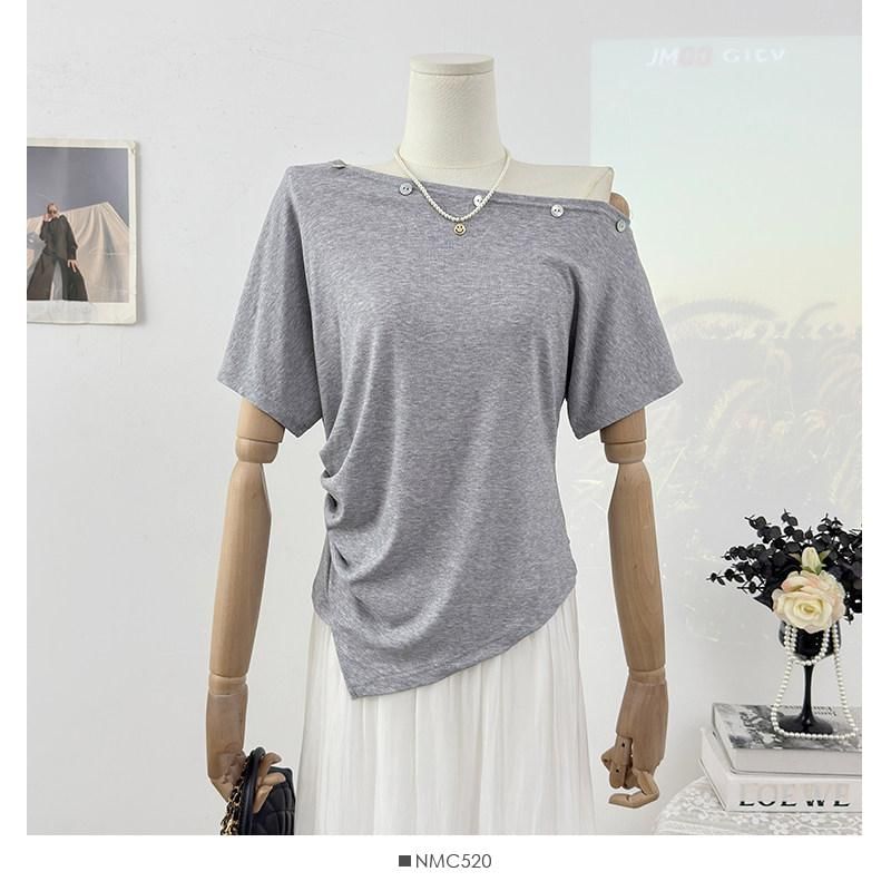 Off-Shoulder Embellished Asymmetrical Short-Sleeve T-Shirt