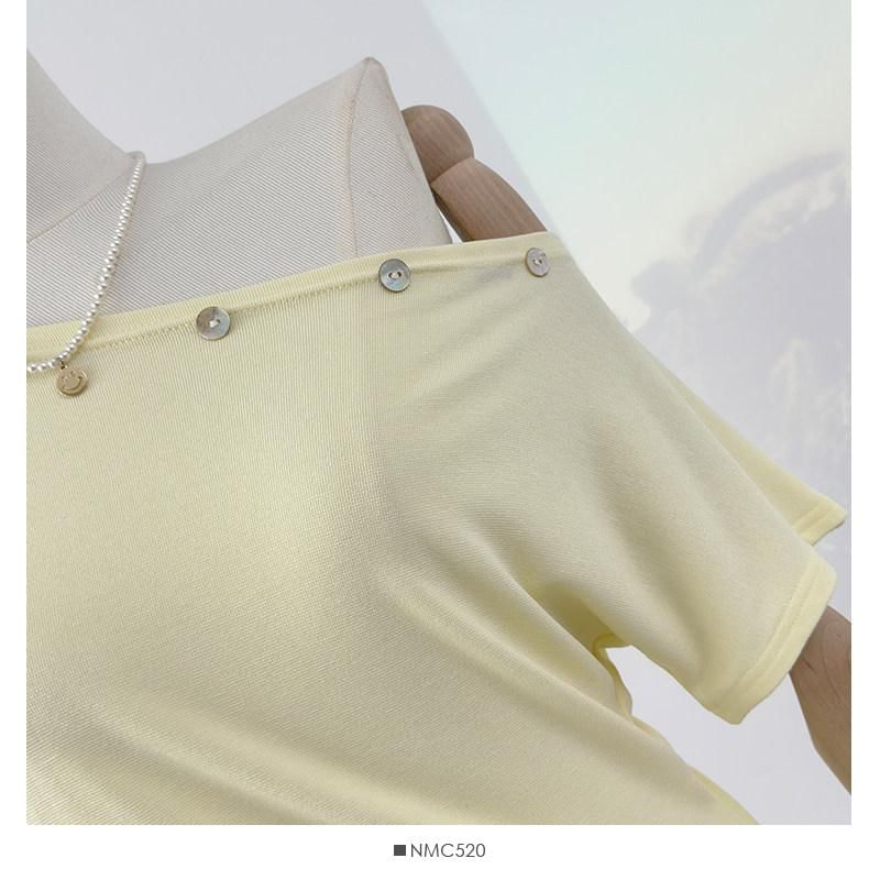 Off-Shoulder Embellished Asymmetrical Short-Sleeve T-Shirt