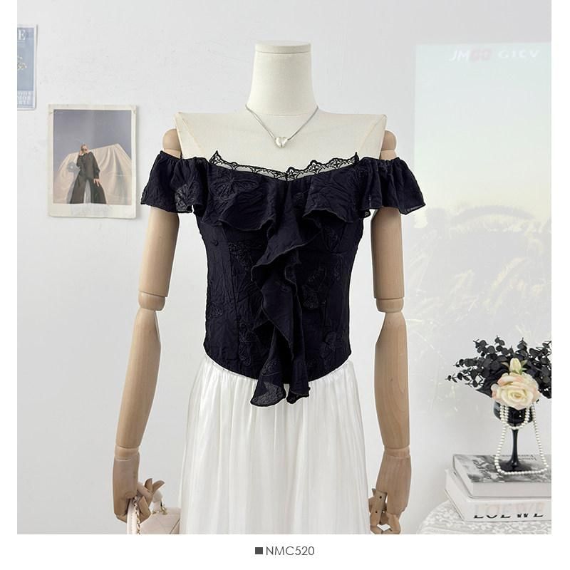 Cap-Sleeve V-Neck Ruffled Top