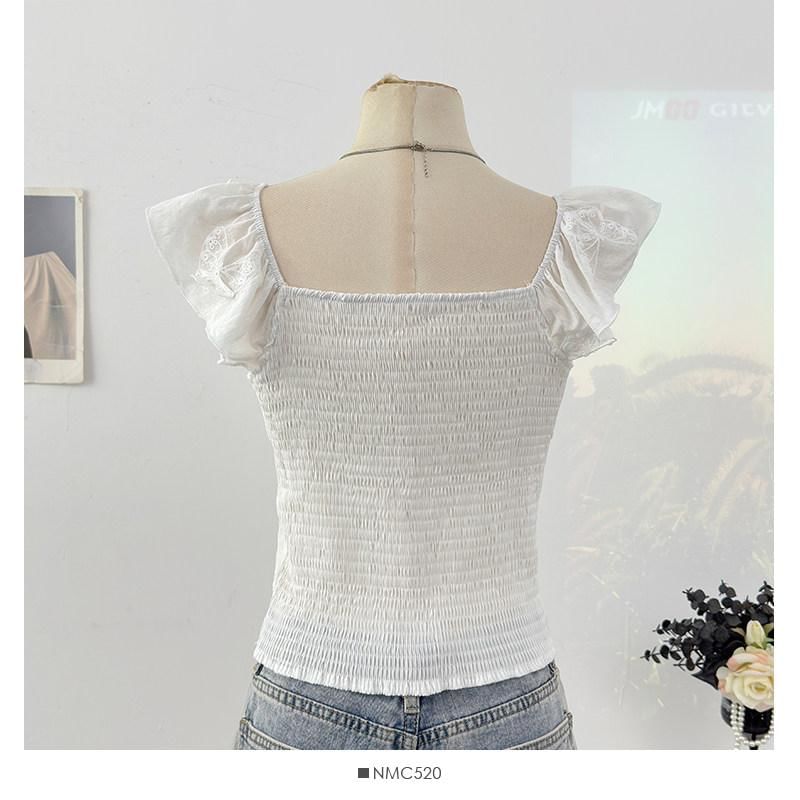 Cap-Sleeve V-Neck Ruffled Top