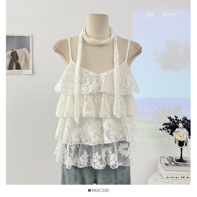 V-Neck Lace Camisole Top & Twilly Set