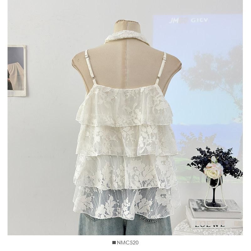 V-Neck Lace Camisole Top & Twilly Set