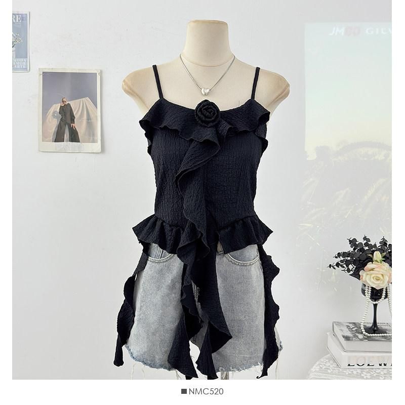 Floral Accent Ruffled Camisole Top