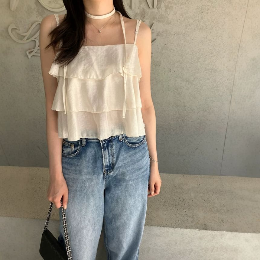 Tiered Square Neck Plain Camisole Top