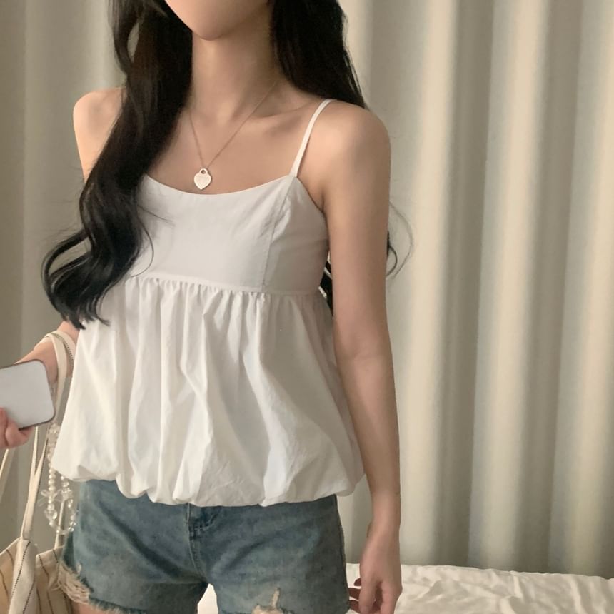 Scoop Neck Bubble Hem Plain Camisole Top